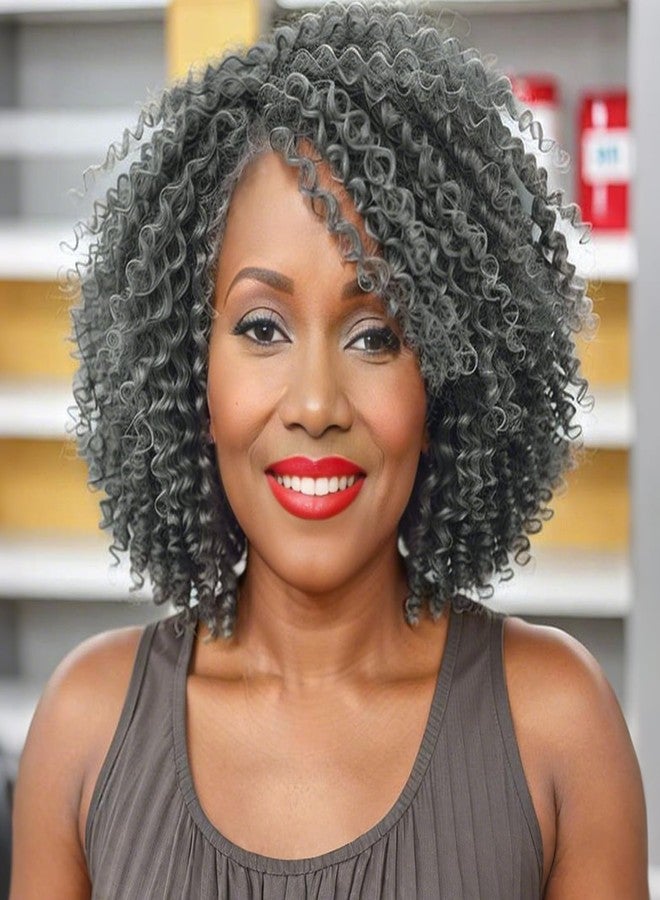 ميمان مجموعة MIMAN من 6 قطع، 10 بوصات، ضفائر شعر كروشيه يانكي تويست جاهزة للتركيب، للنساء، شعر صناعي رمادي مجعد صغير، وصلات شعر كروشيه سبرينغ باشون تويست، لتسريحات شعر صيفية متنوعة مثل الموهوك، الأفرو، والضفائر، وذيل الحصان. - Image 1